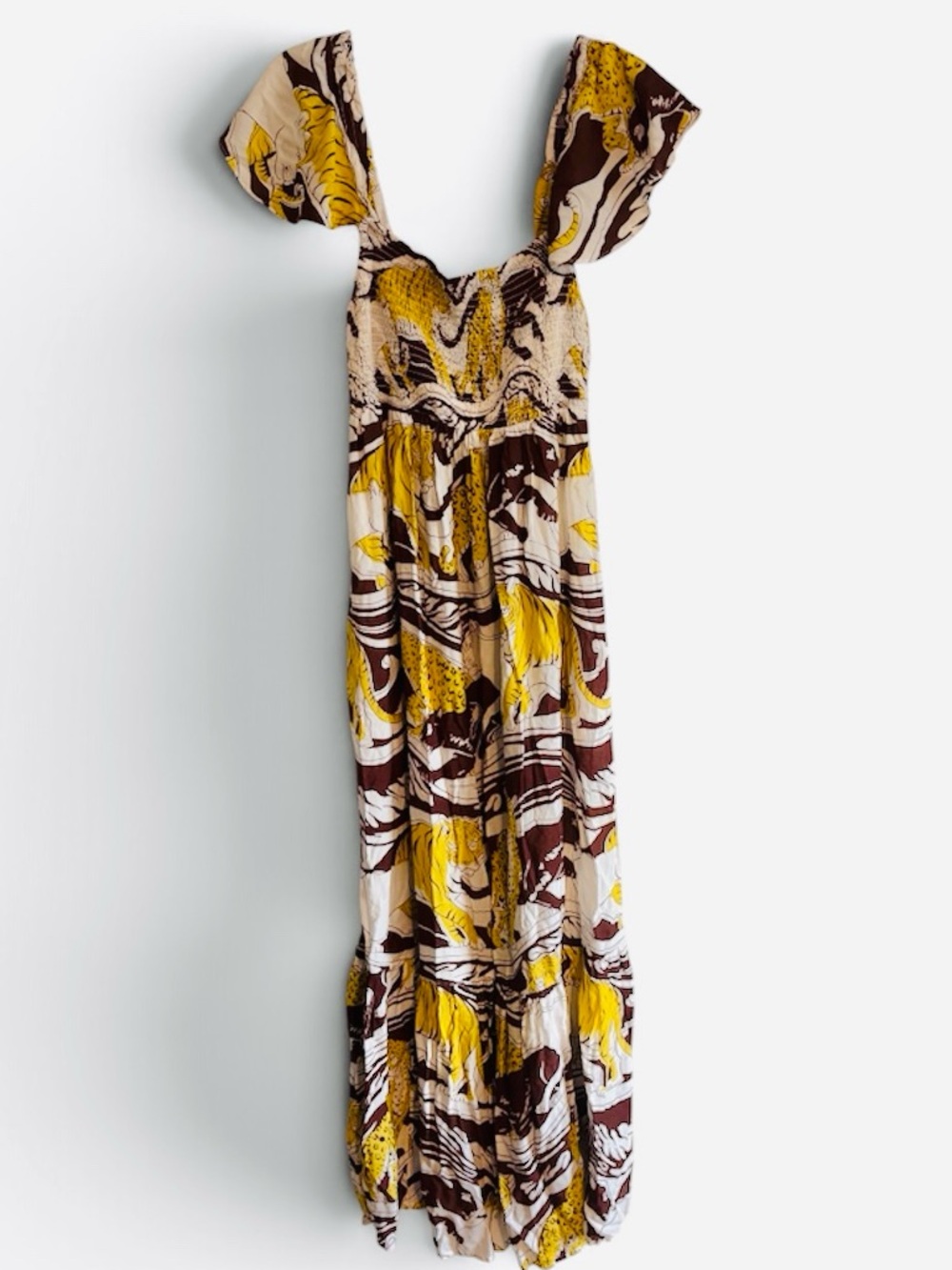 Anthropologie Yellow & Brown animal Print Maxi Dress. Size M